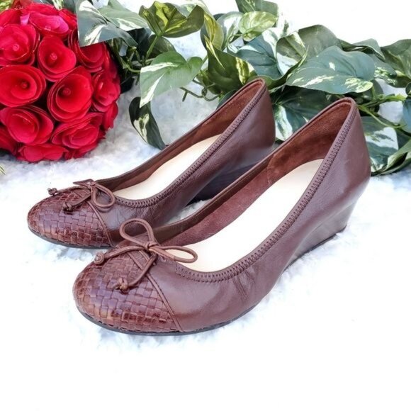 Cole Haan Leather Brown Wedge Platform Nike Air Academia Comfort Bow Woven - Picture 2 of 9